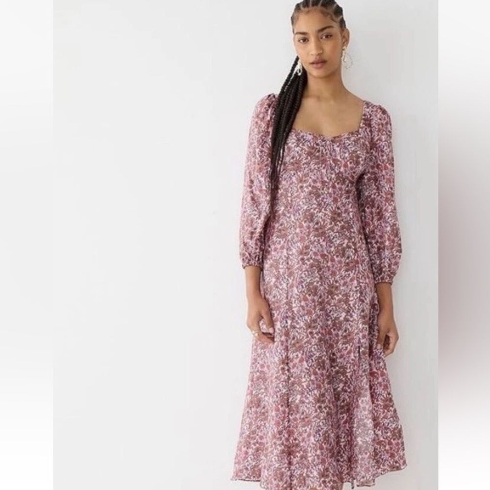 J. Crew  Sweetheart Midi Dress 3/4 Sleeve Floral Pink Stretch Sz 10 - Picture 2 of 14